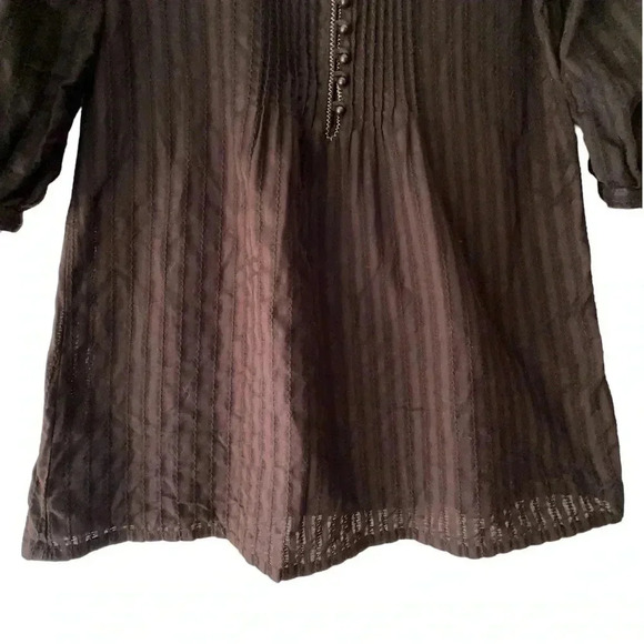 LOFT | NWOT | PLEATED BUTTON FRONT BOHO BROWN TOP | SIZE: 8 - Picture 4 of 8